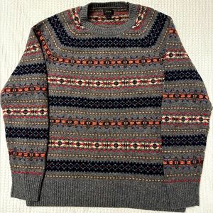 J Crew grey fair isle sweater. 100% lambs wool